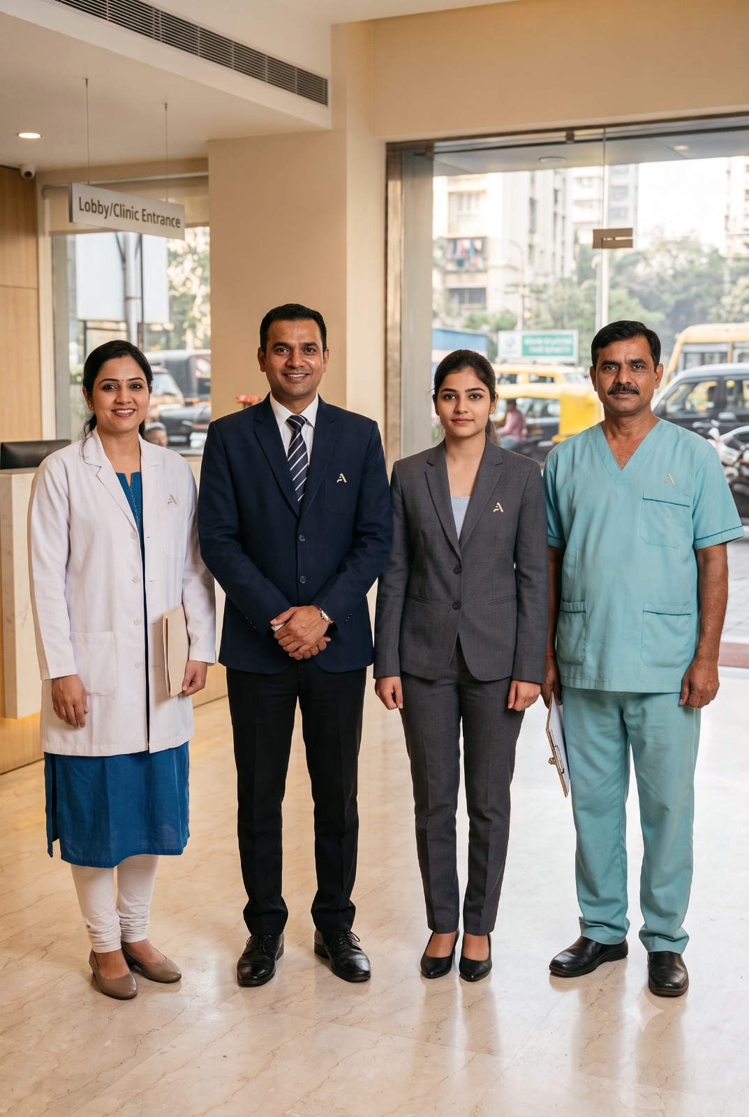 Healthcare professionals wearing premium ATTIRE IDENTITY uniforms